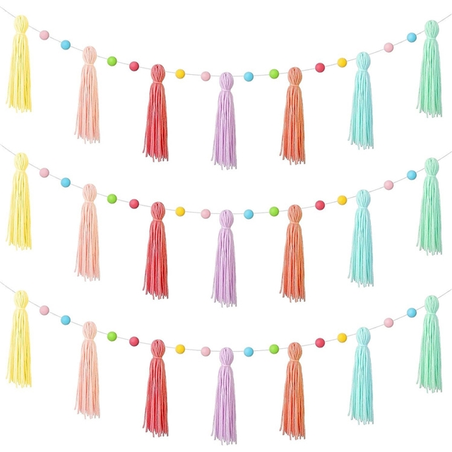 bohemian wool ball tassel banner home party decoration pendant