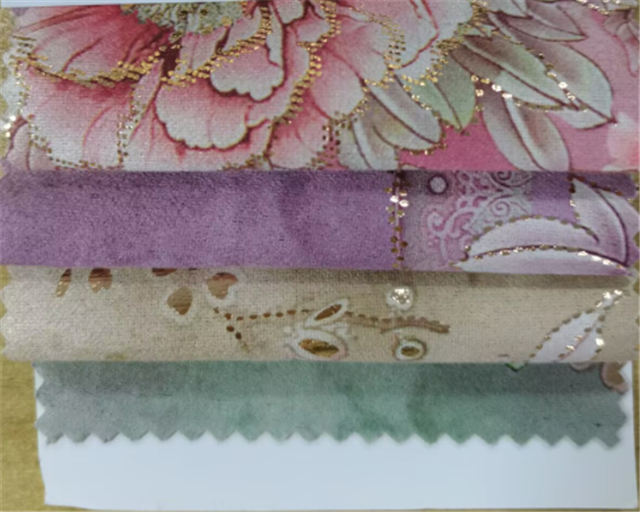 2 ways hot stamping chinese style flower suede fabric