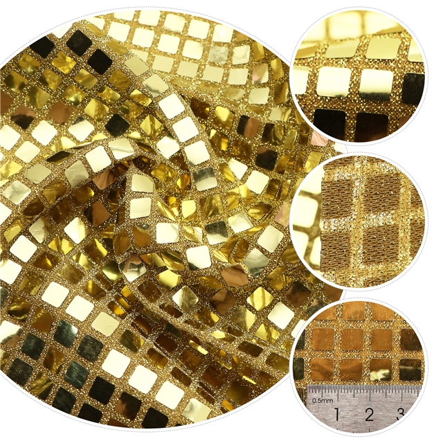 square sequin gold and silver wire needle woven fabric