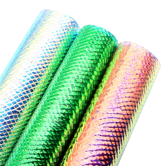 pvc bump texture laser iridescent crocodile pattern pvc synthetic leather