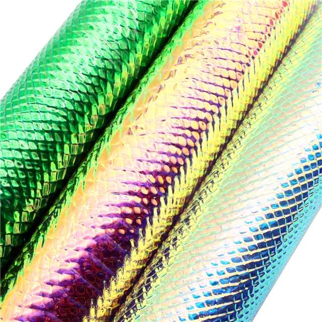 pvc bump texture laser iridescent crocodile pattern pvc synthetic leather