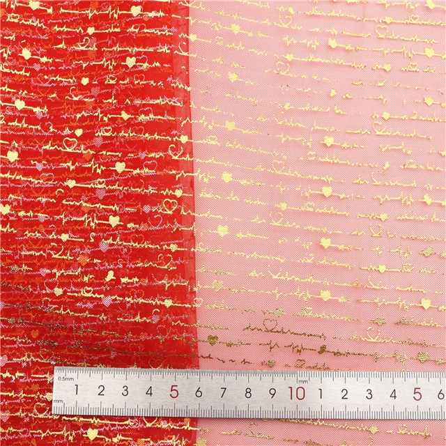 gold hot stamping heartbeat mesh fabric
