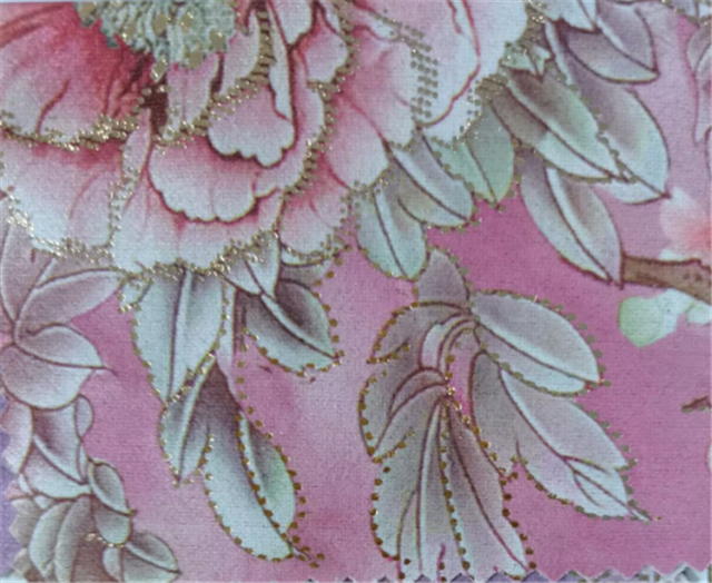 2 ways hot stamping chinese style flower suede fabric