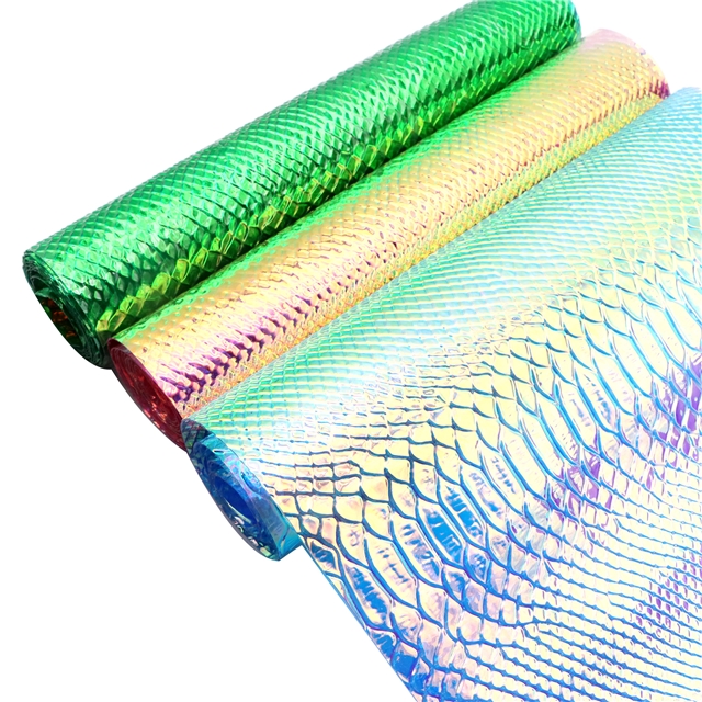 pvc bump texture laser iridescent crocodile pattern pvc synthetic leather