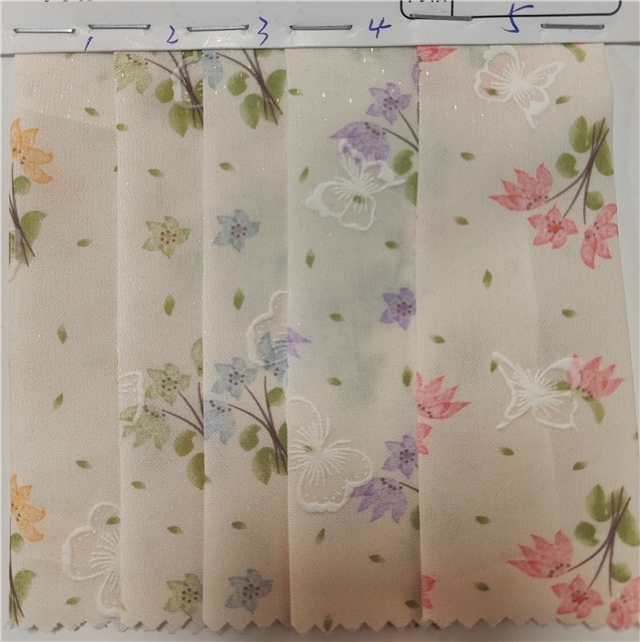 bright silk offset butterfly printed chiffon fabric