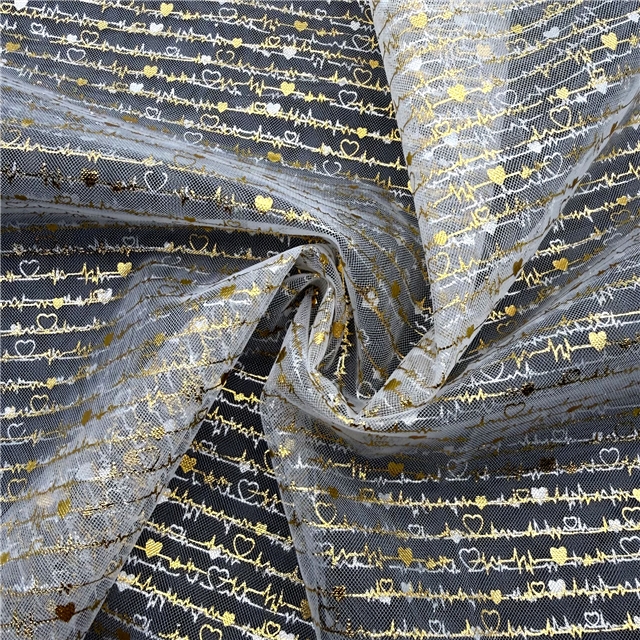 gold hot stamping heartbeat mesh fabric