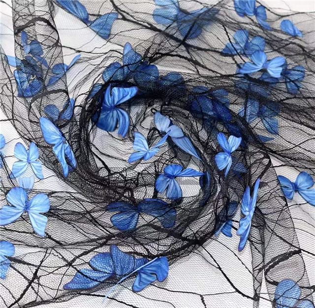 polyester yarn three dimensional butterfly embroidery lace mesh fabric