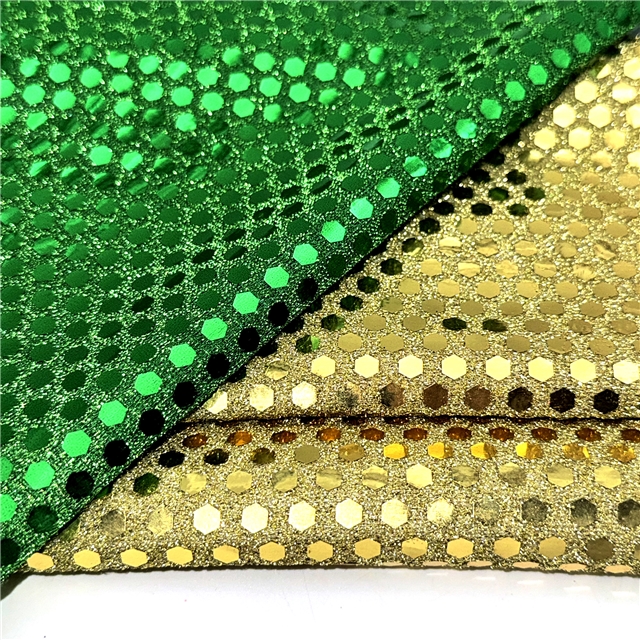 gold and silver wire hexagon sequins fabric