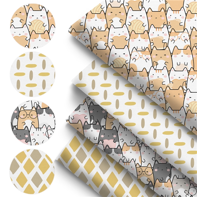 polyester cotton geometry dog series polyester cotton fabric set (4 pcs/set)