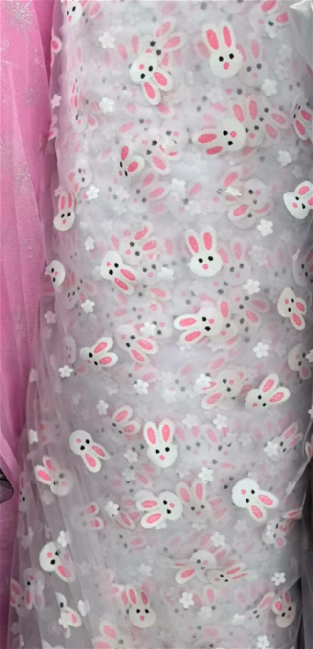 offset flower rabbit head mesh fabric