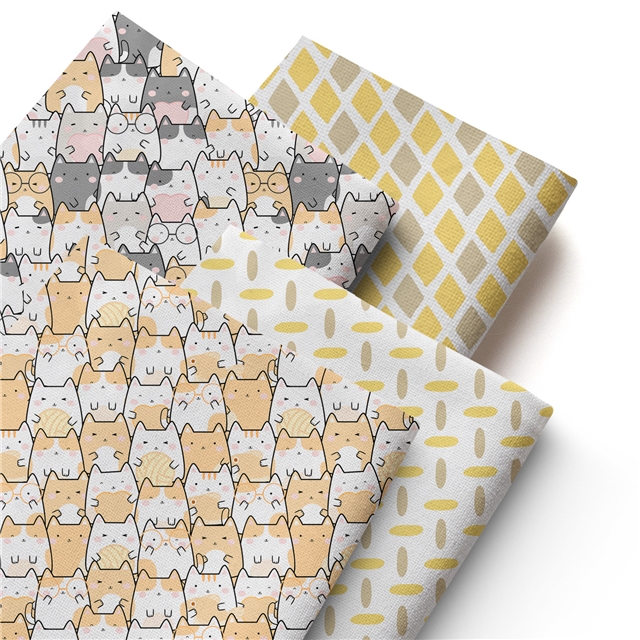 polyester cotton geometry dog series polyester cotton fabric set (4 pcs/set)