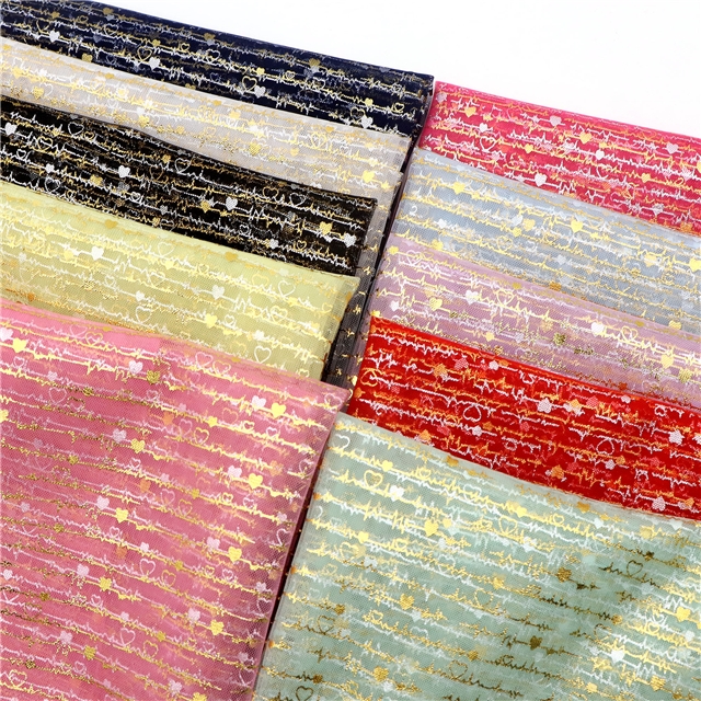 gold hot stamping heartbeat mesh fabric