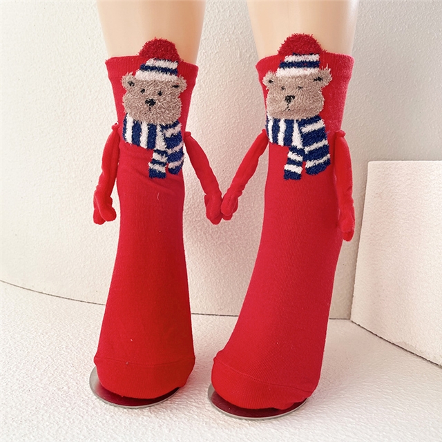 free size cotton christmas magnetic hand in hand socks 4#