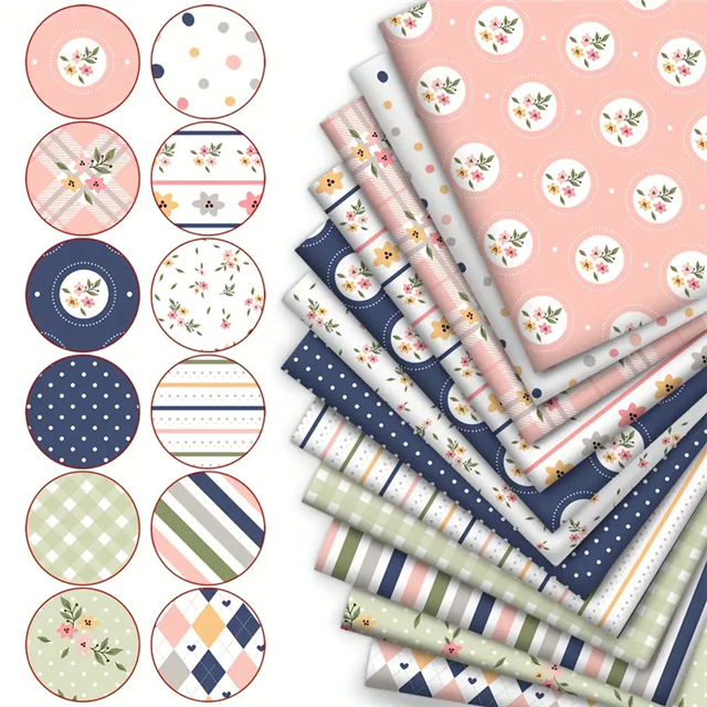 polyester cotton geometric flower series polyester cotton fabric set (12 pcs/set)