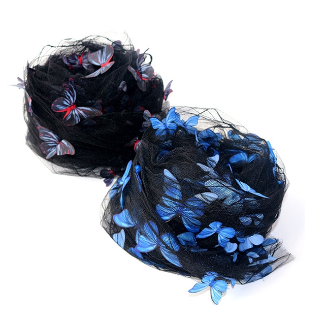 polyester yarn three dimensional butterfly embroidery lace mesh fabric