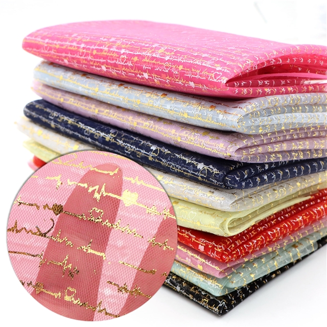 gold hot stamping heartbeat mesh fabric