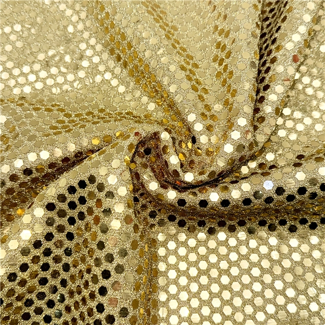 gold and silver wire hexagon sequins fabric