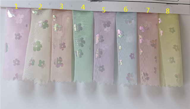 colourful gold hot stamping flower organza fabric
