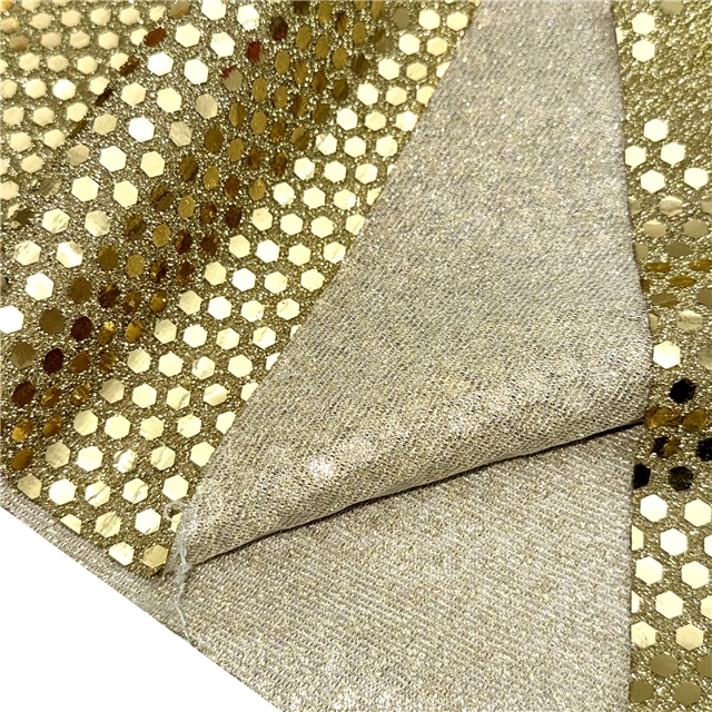 gold and silver wire hexagon sequins fabric