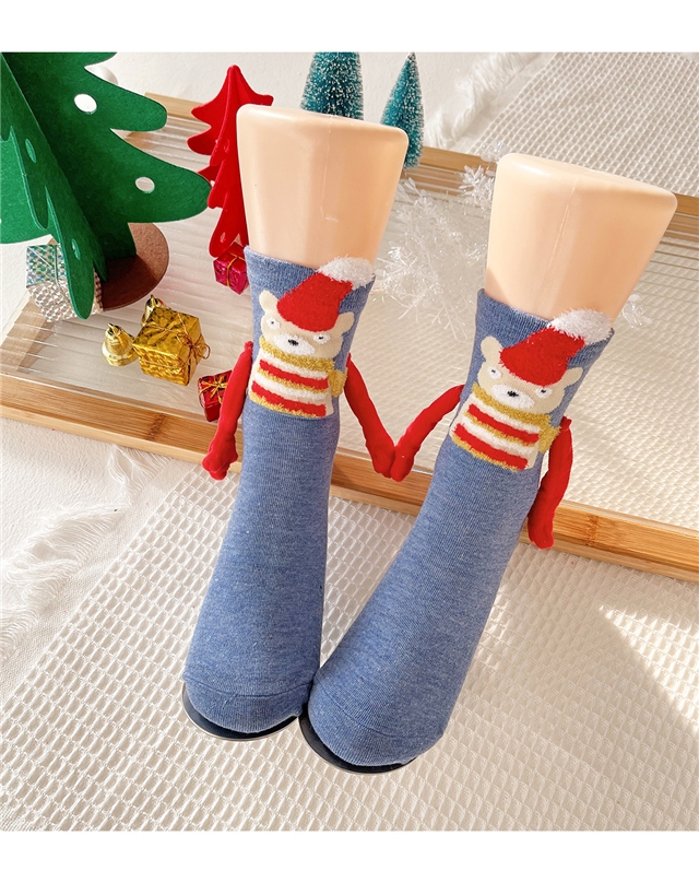 free size cotton christmas magnetic hand in hand socks