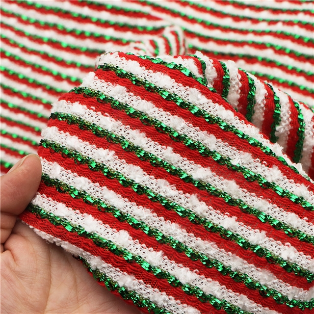 2 ways christmas colored gold striped jacquard knitted fabric