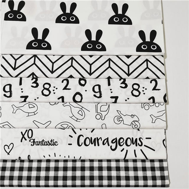 digital english checkered cartoon printed pure cotton twill fabric