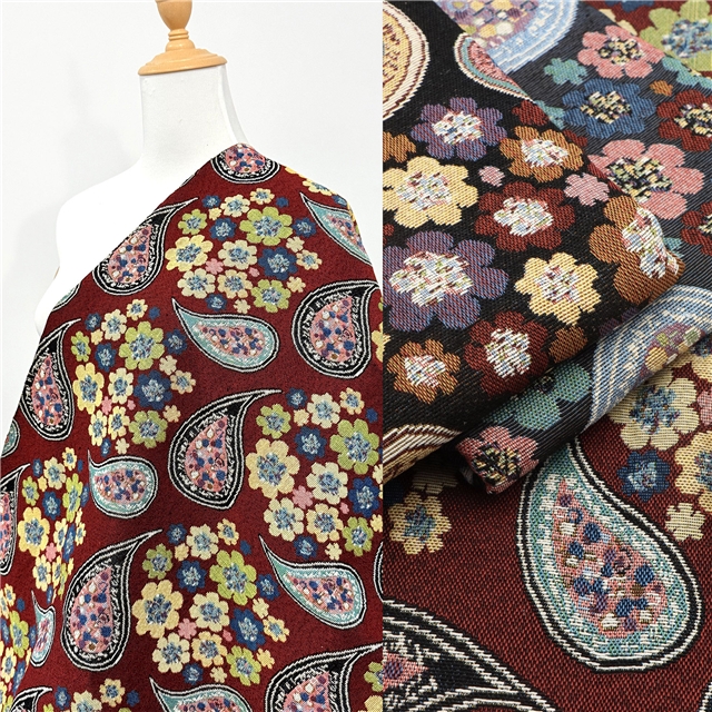 cashew flower polyester cotton yarn dyed jacquard fabric