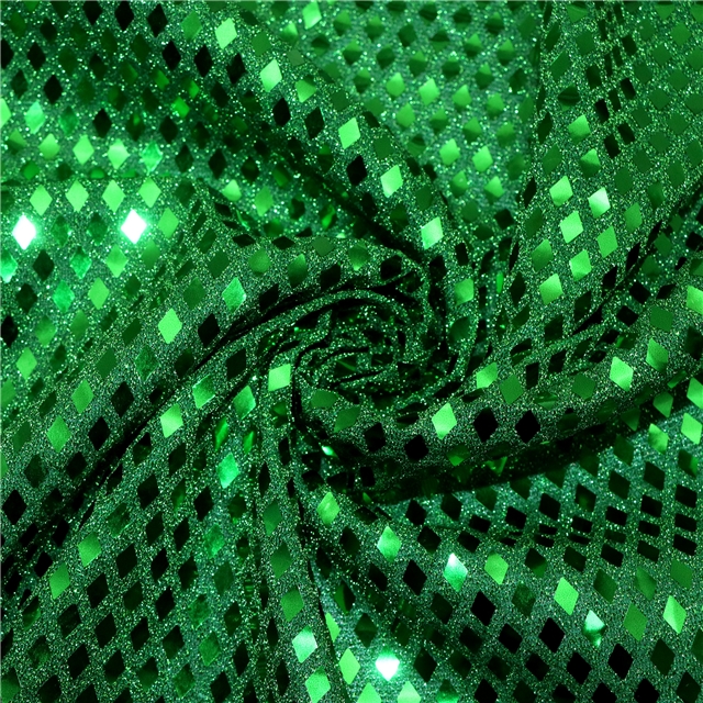 two way micro elasticity rhombus sequin gold and silver wire needle woven fabric 3#green,50*140cm(19.7*55.1