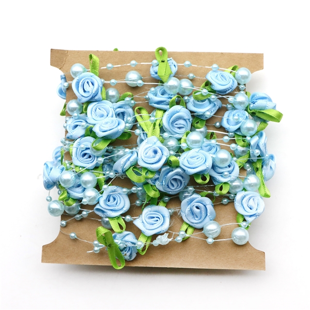 5m plastic/ribbon/ABS pearl string beads garland for wedding party crafts decoration（5m/card） blue