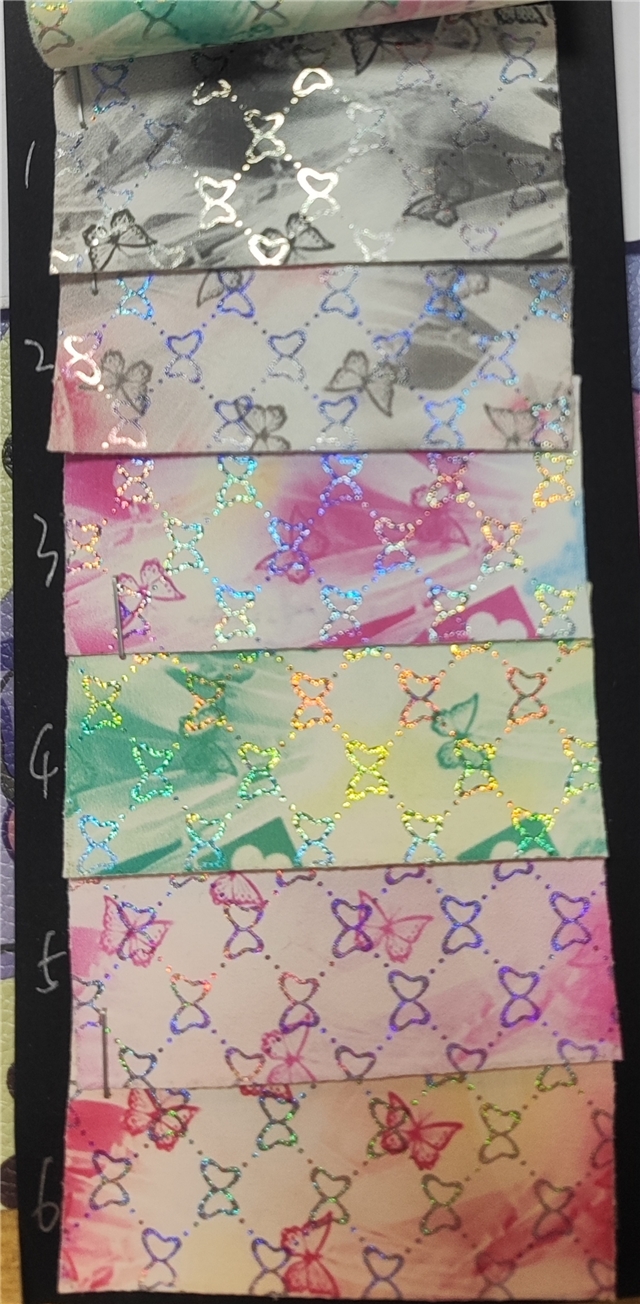 synthetic leather colorful laser silver hot stamping butterfly faux leather