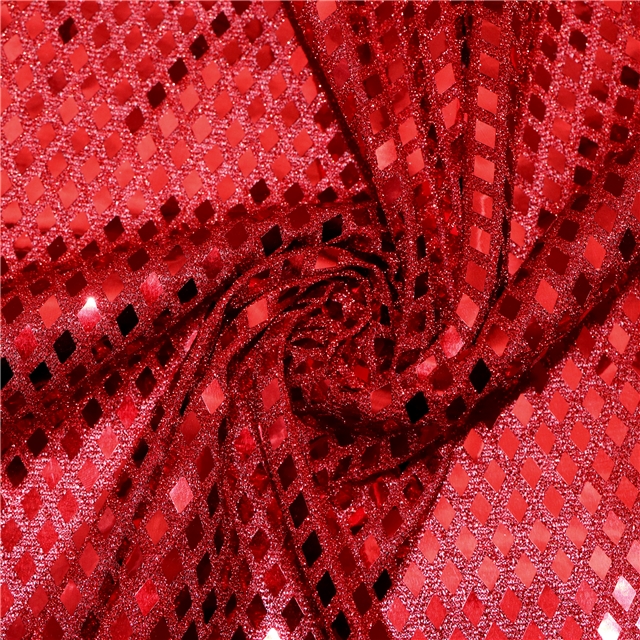 two way micro elasticity rhombus sequin gold and silver wire needle woven fabric 1#red,50*140cm(19.7*55.1