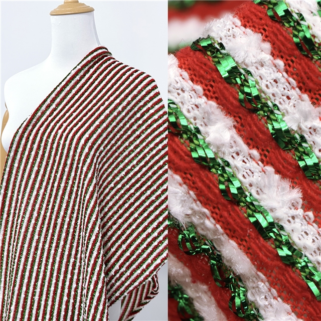 2 ways christmas colored gold striped jacquard knitted fabric