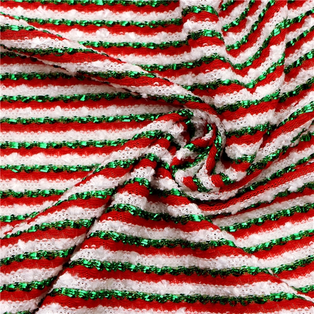 2 ways christmas colored gold striped jacquard knitted fabric