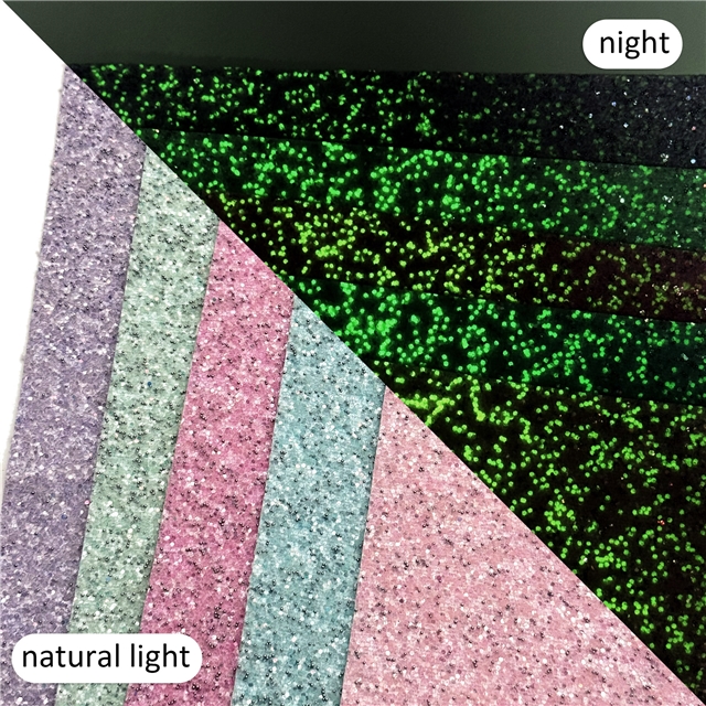 synthetic leather glow in the dark chunky glitter faux leather
