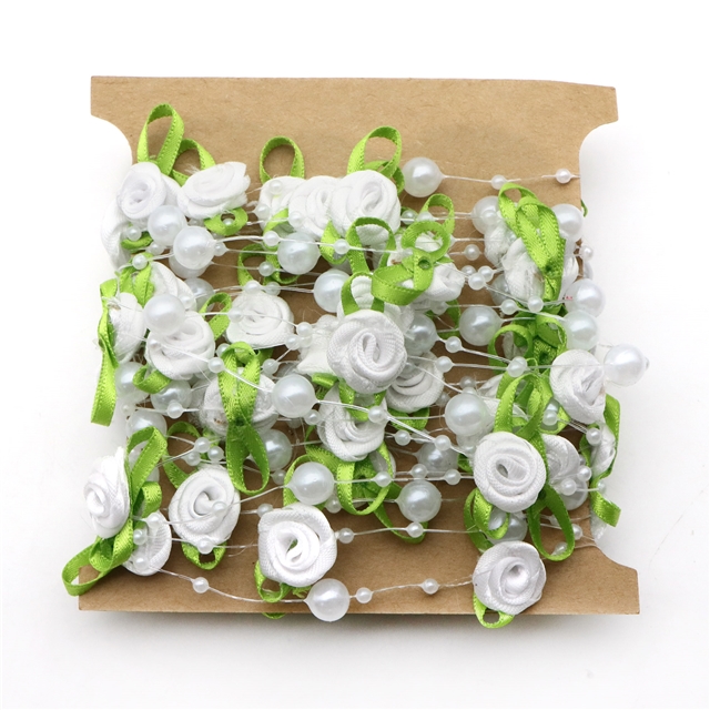 5m plastic/ribbon/ABS pearl string beads garland for wedding party crafts decoration（5m/card） white