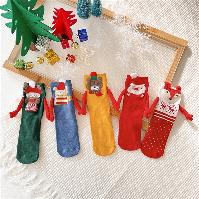 free size cotton christmas magnetic hand in hand socks