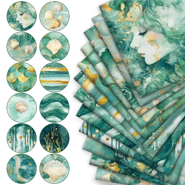 polyester cotton dyeing fish scale patterned shells green series polyester cotton fabric set (12 pcs/set)