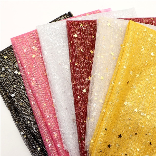 gold and silver sequins star moon mesh fabric