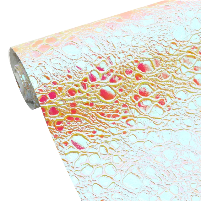 synthetic leather colorful laser wrinkled PU embossed leather