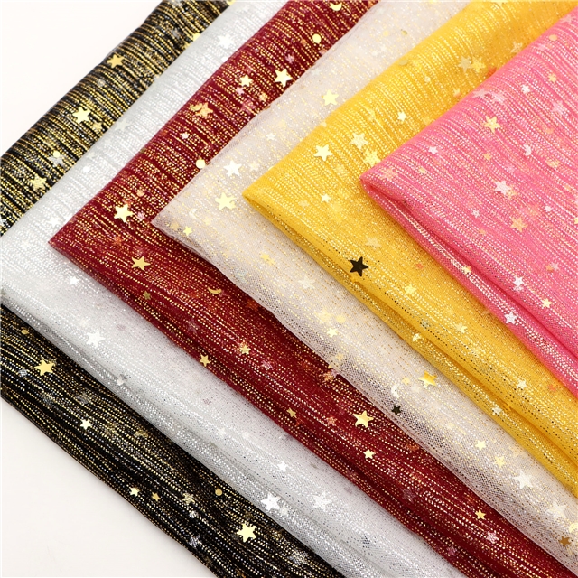 gold and silver sequins star moon mesh fabric