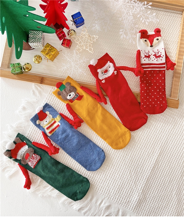 free size cotton christmas magnetic hand in hand socks
