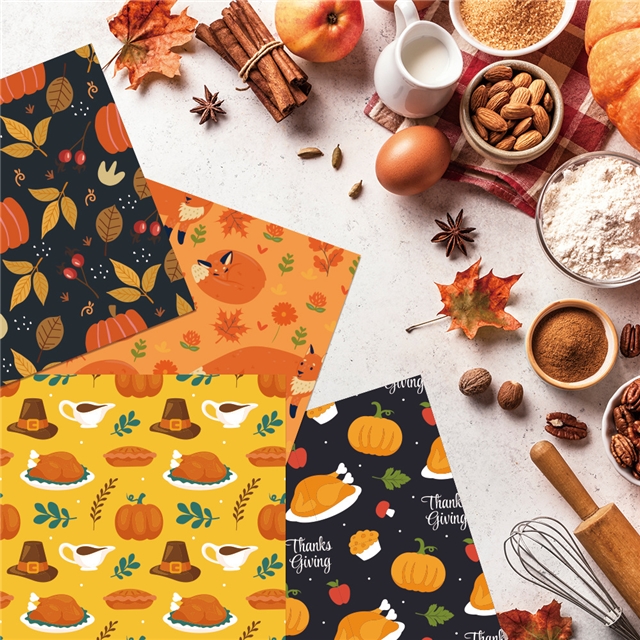 autumn thanksgiving pumpkin leaf gift packaging paper set