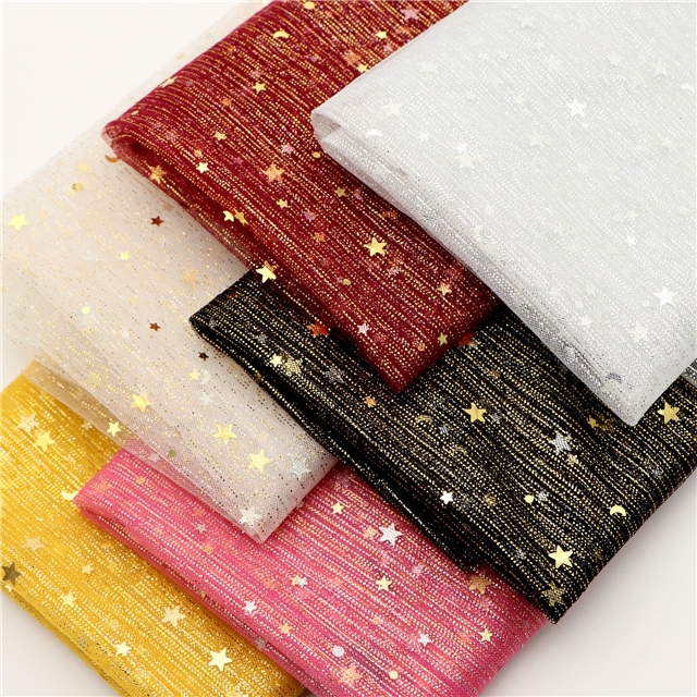 gold and silver sequins star moon mesh fabric