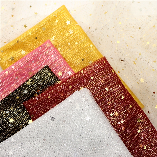gold and silver sequins star moon mesh fabric