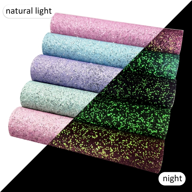 synthetic leather glow in the dark chunky glitter faux leather