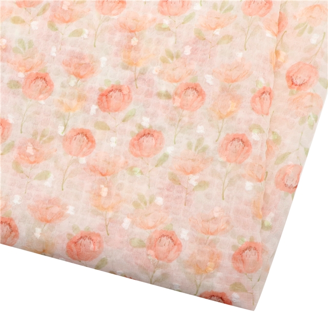 flower printed jacquard dot bubble wrinkle yarn fabric 1# red,50*145cm(19.7*57.1