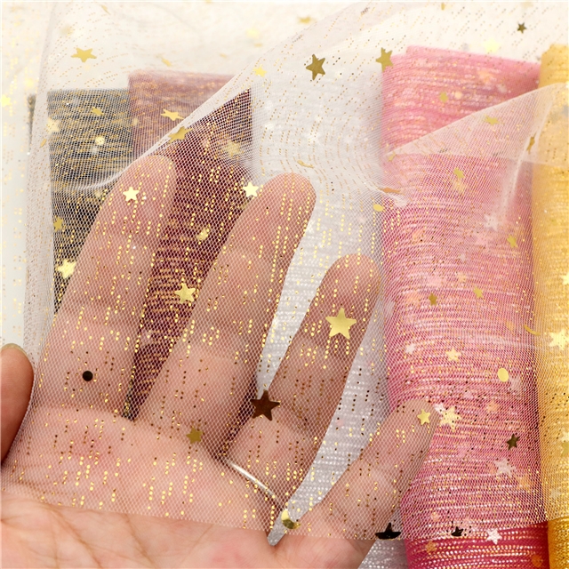 gold and silver sequins star moon mesh fabric
