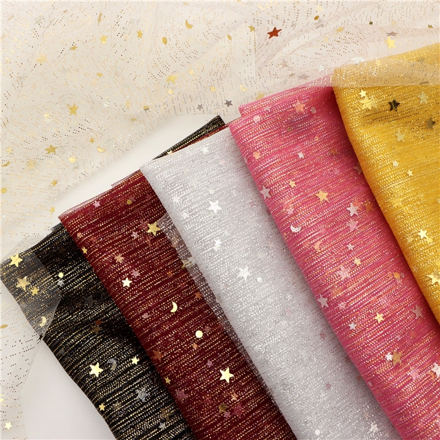 gold and silver sequins star moon mesh fabric