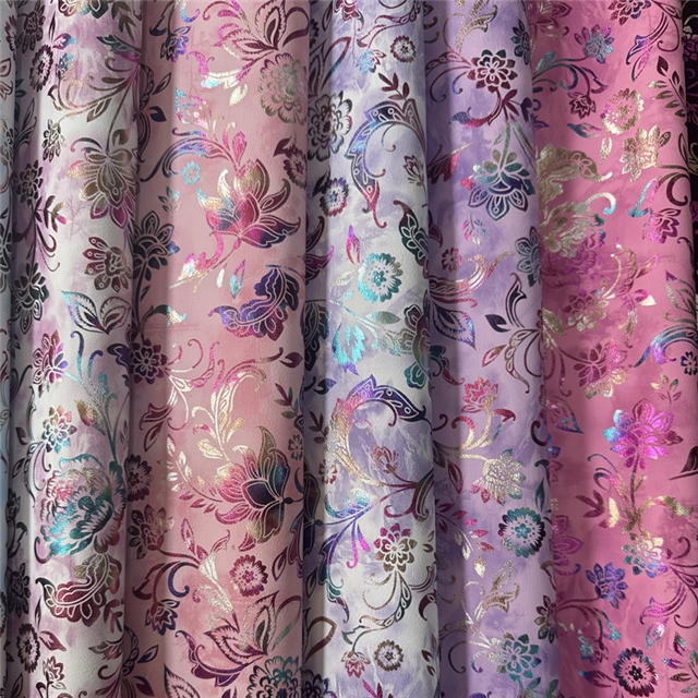 synthetic leather colourful gold hot stamping phoenix tail flower faux leather