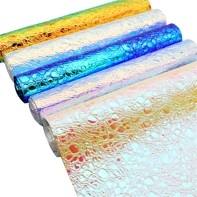 synthetic leather colorful laser wrinkled PU embossed leather